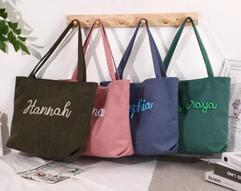 Personalized Embroidered Corduroy Tote,Bridesmaid Gifts,Custom Name Tote Bag,Everyday Essential&Weekender,Wedding Party Gifts,Gift For Her