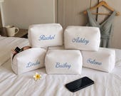 Embroidered Waffle Cosmetic Bag: Personalized Bridesmaid Makeup Bag, Bridal Shower Gift, Monogram Toiletry Bag, Gift for Her, Travel Bag