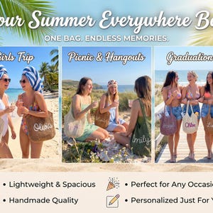 Personalized beach tote bags,Crochet beach bags,Bridesmaid gift bags,Travel Beach Bag,Wedding favor gift,Bachelorette Trip Gift for Her image 6