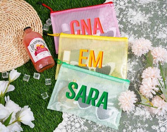 Personalized Shadow Monogram Beach Pouch, Waterproof PVC Bridesmaid Gift