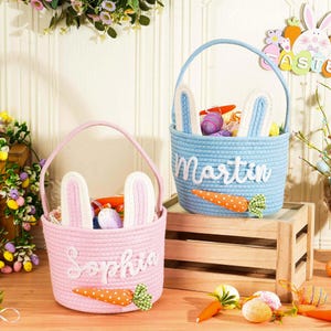 Personalized Easter Basket,Rope Cotton Baby Gift Basket,Easter Egg Hunt Basket,Baby Name Basket,Bunny Basket,Easter bucket,Baby Shower Gift