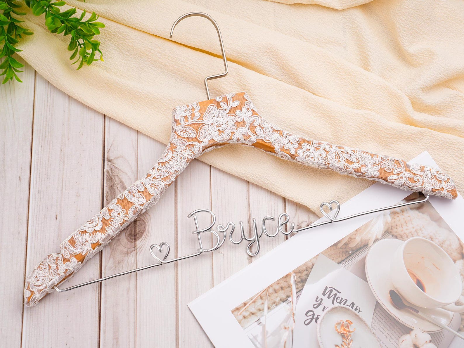 Personalized Wedding Dress Hanger: Engraved Wood & Wire Name