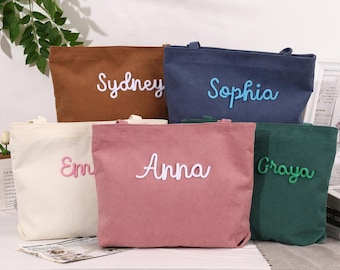 Handbestickte Cord-Einkaufstasche, personalisiertes Namensgeschenk