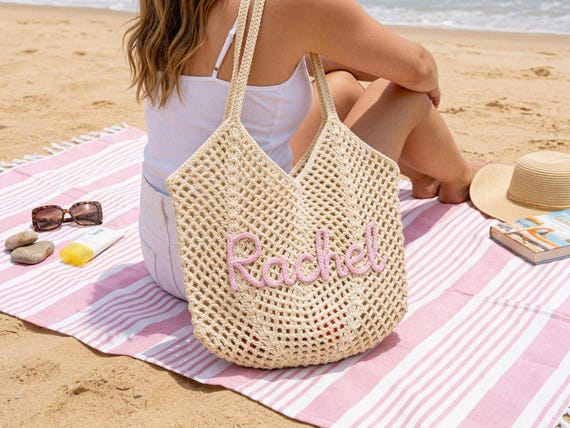 Personalized beach tote bags,Crochet beach bags,Bridesmaid gift bags,Travel Beach Bag,Wedding favor gift,Bachelorette Trip Gift for Her