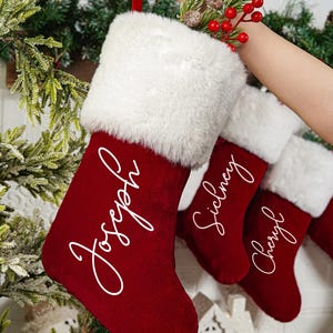 Personalized Red Plush Christmas Stocking,2025 Xmas Stocking with Name,Holiday Stockings,Christmas Gift,Family Stockings,Monogram Stocking