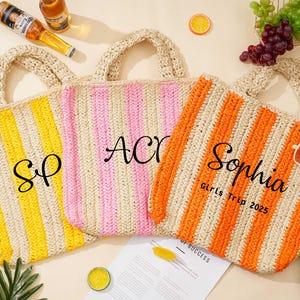 Personalisierte Raffia Tasche, Strand Strohtasche, Monogramm Einkaufstasche, Muttertagsgeschenk, ursprüngliche gewebte Tasche, Raffia Reise Strandtasche für Sie, Party Favor Bag