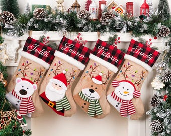 パーソナライズされた3D刺繍のクリスマスストッキング：カスタムファミリーホリデーデコレーション