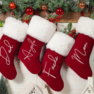 Custom Red Plush Christmas Stocking,Red Velvet Christmas Stockings,2025 Christmas Stocking With Name,Family Stockings,Christmas Home Decor