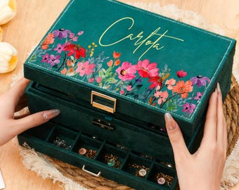 Portagioie in velluto personalizzato, portagioie con nome, portagioie da viaggio, regalo per damigella d'onore, damigella d'onore per matrimonio, regalo di compleanno, regalo di San Valentino - Italia
