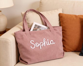 Custom Corduroy Tote,Embroidered Corduroy Bag,Traveling Handbag,Bridesmaid Gift,Monogram Bag,Holiday Gift,Custom Gift Bag,Gift for Her