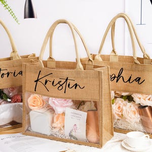 Personalized Burlap Bridesmaid Gift Bag with Charm