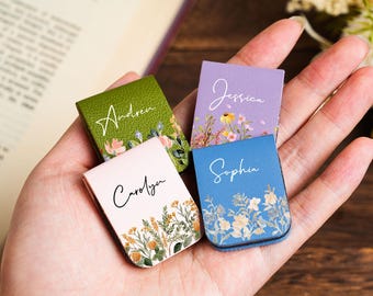 Personalized Birth Flower Bookmark: Custom Leather Magnetic Bookmarks,Bookmark with Name,Christmas Gifts Her