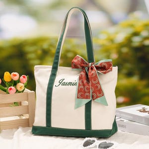 Sac fourre-tout bateau personnalisé,sac cadeau de demoiselle d'honneur,sac fourre-tout en toile brodée,sac de plage prénom avec rubans,cadeaux de bachelorette,cartable d'école,cadeau pour elle