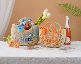 Personalized Beach Bag, Custom Straw HandBag, Bridesmaid Gifts Basket, Wedding Party Gifts, Summer Wedding Gift, Bachelorette Party Gifts