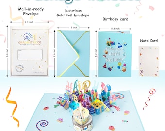 Tarjeta de cumpleaños musical iluminada: vela soplable, desplegable 3D