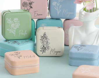 Custom Jewelry Boxes Personalized Name Jewelry Box for Bridesmaids Birth Month Flower Travel Case Birthday Gift Bridal Party Gifts for Her