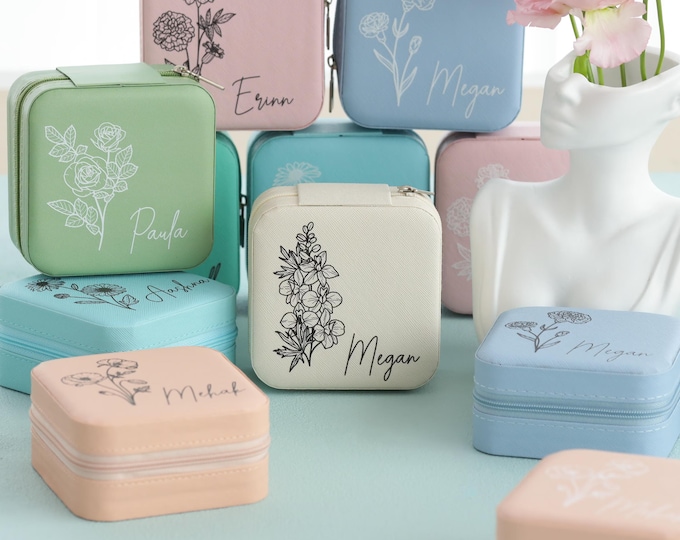 Custom Jewelry Boxes Personalized Name Jewelry Box for Bridesmaids Birth Month Flower Travel Case Birthday Gift Bridal Party Gifts for Her