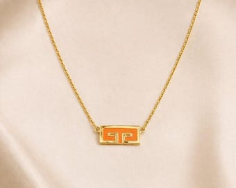GIVENCHY Vintage Paris 1978 Orange Enamel Logo Pendant Necklace -  Designer Signed