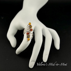 Vintage Multi-Color Amber and Sterling Silver Ring - Size 7.5