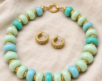 Vintage Ralph Lauren Turquoise Statement Necklace & Earrings Set