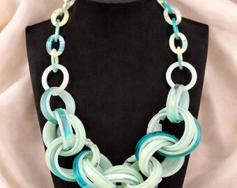 RUSH by Denis & Charles Chunky Aqua Green Resin / Acrylic Link Statement Necklace