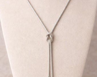 Dyadema Italy Vintage Sterling Knot Lariat Necklace Pearl CZ Tassel - Signed