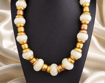 Givenchy Vintage Frosted Art Glass Gold Tone Statement Necklace - Signed