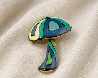 Vintage Enamel Mushroom Statement Brooch / Pin