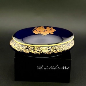 Vintage Limoges Trinket Box – Cobalt Blue Oval with Gold Gilding – Porcelain Limoges Castel France – French Keepsake Box