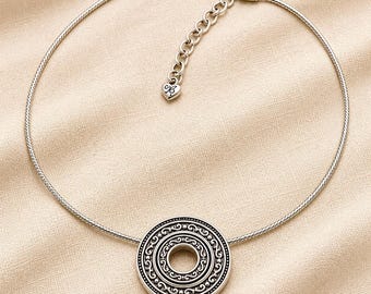 Brighton Retired Silver Tone Medallion Necklace - Y2K Boho Jewelry