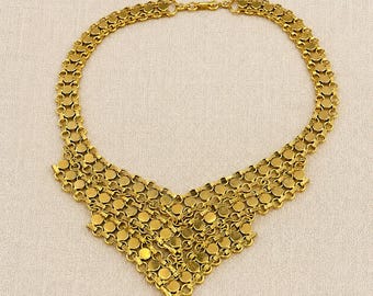 Vintage Gold Tone Mesh Necklace Layered Dot Chain Statement Necklace