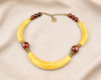 PONO Vintage Resin and Faux Amber Bead Statement Necklace - Made in Italy