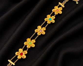 Bob Mackie Vintage Gold Tone Colorful Crystal Flower Bracelet