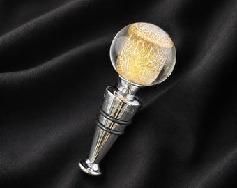 Vintage Murano Italy Hand Blown Bottle Stopper - Gold Leaf Venetian Glass Barware