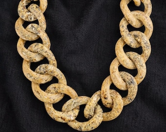 PONO Chunky Resin Necklace – Golden Brown Speckled Oversized Links - Signed Made in Italy