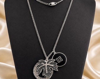Givenchy Vintage Gunmetal Tone Enamel Pendant Necklace – Signed