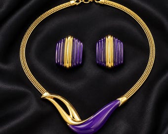 Park Lane Vintage Purple Resin Necklace & Stud Earrings Statement Set