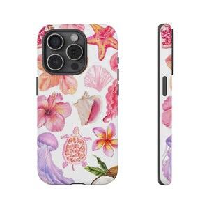 Custodia per telefono tropicale - Design floreale vibrante, atmosfera da spiaggia, conchiglie e tartarughe, pronta per le vacanze, regalo estivo, accessorio unico per smartphone