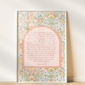 Aesthetic Pink Proverbs 31 Woman Print- Trendy Christian Wall Art Retro Poster Religious Wall Decor Gallery  Christian Gifts Dorm Room Decor