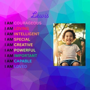 MUTIG Personalisiertes positive Affirmations Geschenk für Kind oder Teenager, fesselnd, mit FOTO und kundenspezifischen Designs, die vor strahlender Energie strotzen