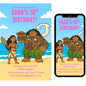 Moana Geburtstagsparty Einladung - Bearbeitbar Beach Luau Invite | Evit | Digitaler Download | Polynesische Insel Thema | Digitale Party einladen