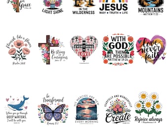 15 Christian Bible Verse Designs – Faith PNGs – Instant Digital Download – Inspirational Scripture Clipart for Sublimation & Crafts