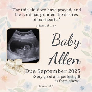 Faire-part bébé numérique religieux | Modèle de toile modifiable | Baby Reveal pour les réseaux sociaux | verset biblique | Téléchargement instantané