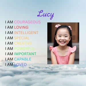 Personalisiertes Geschenk für positive Affirmationen für Kind oder Teenager, fesselnd, mit FOTO und kundenspezifischen Designs, die vor strahlender Energie strotzen