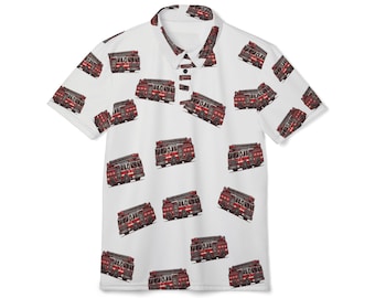 Vintage Firetruck Polo Shirt, Casual Weekend Wear, Gift for Firefighter Lovers, Retro Style, Unique Summer Shirt