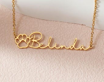Personalized Name Necklace with Paw, Pet Name Necklace, Memorial Jewelry, Pet Mom Gift, Pet Loss Gift, Gift for Animal Lover, Gift for Her