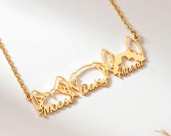 Personalized Dog Name Necklace, Dog Ear Necklace, Multiple Dog Necklace, Dog Memorial Gift, Gift for Pet Mom, Meaningful Gift for Her