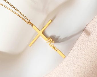 Personalized Cross Name Necklace, Religious Name Jewelry, Baptism Gift, First Communion Gift for Girl, Handmade Christian Gift for Her