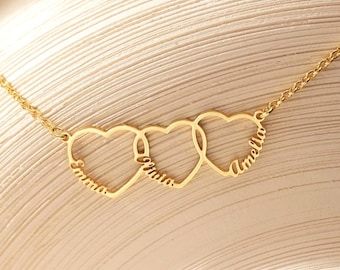 Collier prénom avec coeur, collier coeur pour mère, collier noms multiples, cadeau de famille, cadeau pour femme, cadeau pour nouvelle maman, cadeau pour elle