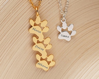 Custom Pet Name Necklace, Engraved Paw Print Necklace, Pet Memorial Jewelry, Gift for Pet Mom, Gift for Pet Family, Birthday Gift for Her